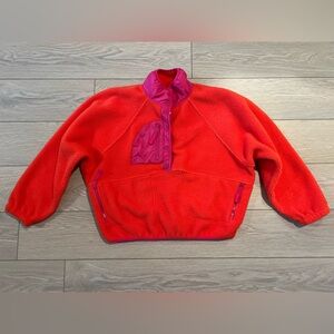 Free people movement hit the slopes color block fleece pullover pink/orange